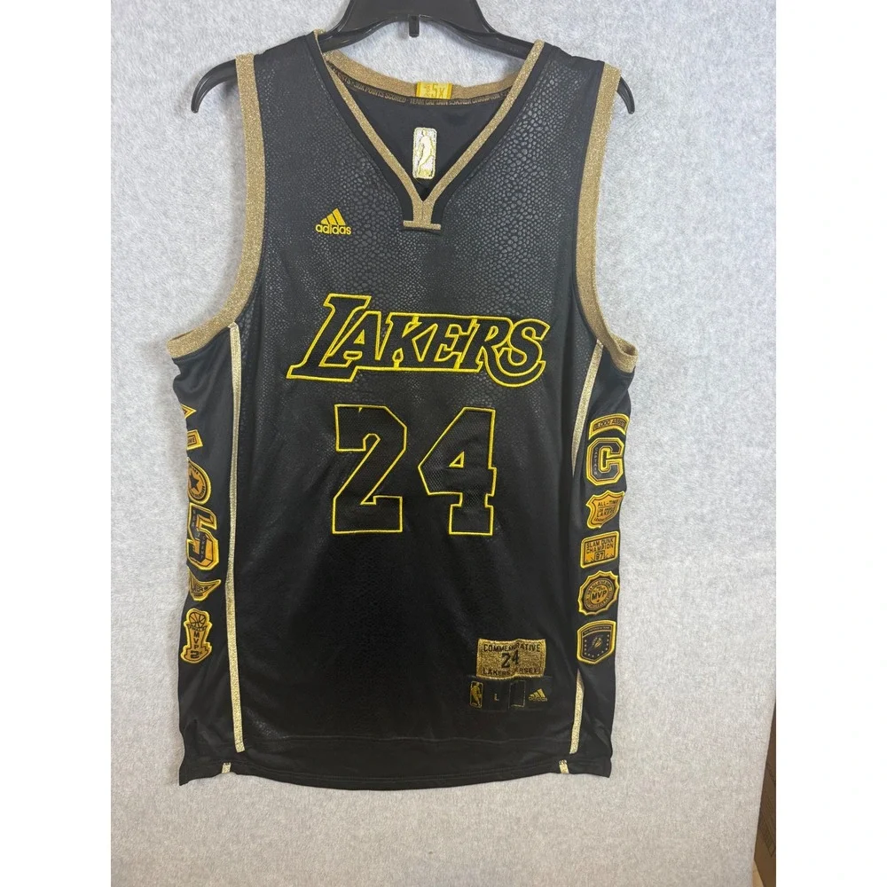 Adidas Kobe Bryant Lakers 24 Commemorative Jersey Black Gold Snakeskin Mens L